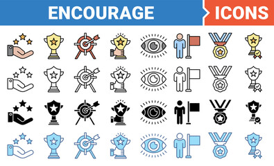 Encourage banner icon set with multiple style collection.