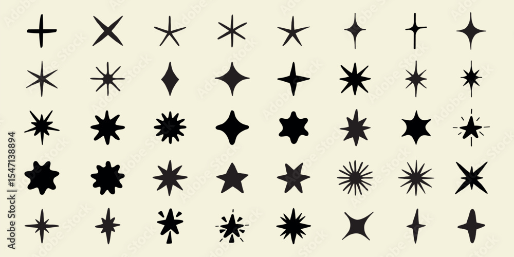 Poster collection of black starburst and sparkle icons. starburst icons vary in shape and size. sparkle ico