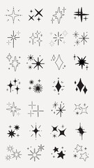 Collection of sparkling star doodles. Star doodles in various shapes. Sparkling elements for creative designs. Star doodles perfect for decoration. Element vector set.