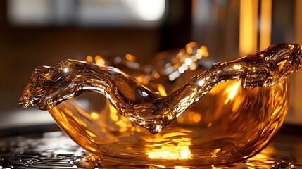Liquid, Splash, Golden, Golden Liquid Splash in a Glass Bowl
