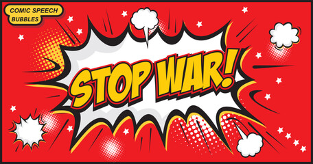 Comic speech bubble with text peace,boom,help,stop war.  Vector flat illustration.