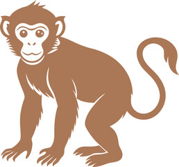 Monkey Silhouette Line Art Vector Illustration On White Background