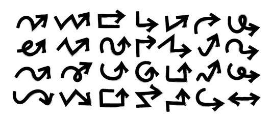 Marker Arrow doodle in Hand drawn style set, Sketch arrow brush drawn, decorative direction pointers element design vector collection	