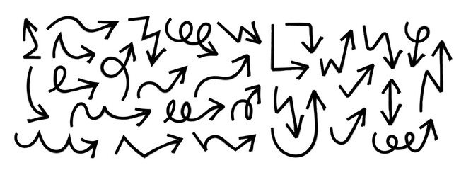 Marker Arrow doodle in Hand drawn style set, Sketch arrow brush drawn, decorative direction pointers element design vector collection	