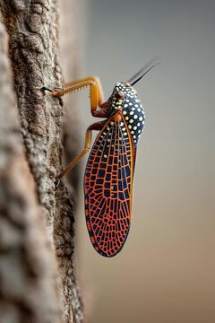 A patterned brown moth rests still on a rock surface, its wings tightly folded in a calm moment.