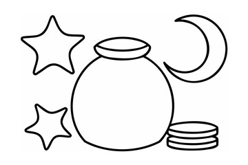Black Line Drawing Jar Stars Moon Coins crescent moon