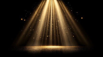 Elegant gold spotlight effect with glitter particles on dark background creating a stage like ambiance