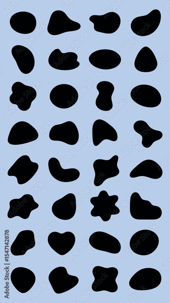 Poster abstract black shapes on a white background. organic, irregular forms. various blob-like, fluid shap