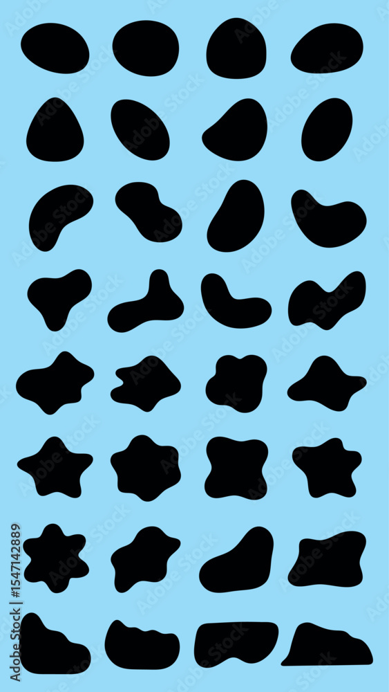 Poster abstract black shapes on a white background. organic, irregular forms. various blob-like, fluid shap