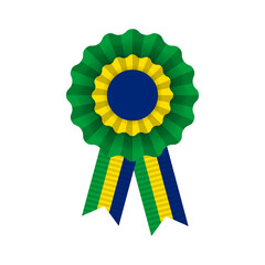 green yellow blue rosette, brazilian national flag colors award, winner medal with ribbons vector template, independence day bow