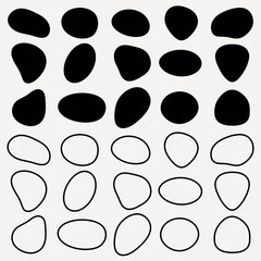 Fototapeta premium Abstract shapes in black and white. Organic shapes repeated in rows. Bold black shapes contrast with outlined white shapes. Unique, abstract design. Black shape vector set.