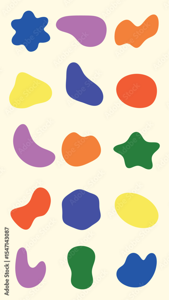 Poster colorful abstract shapes in various sizes and colors. abstract shapes create a playful and vibrant p