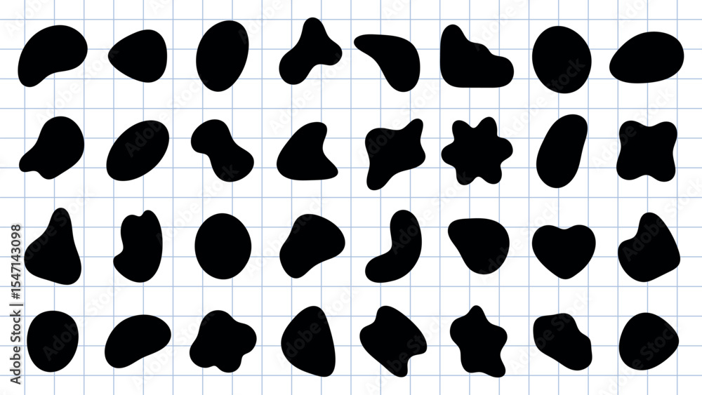 Poster abstract black shapes on a white background. organic, irregular forms. various blob-like, fluid shap