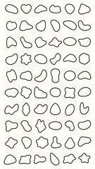 Abstract shapes in black outlines on a light green background. Organic shapes, simple design, minimalist style. Perfect for creative projects and design inspiration. Black shape vector set.