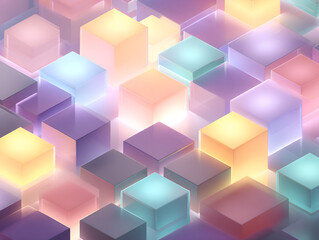 Abstract Glowing Cubes with Pastel Colors and Geometric Arrangement Backdrop