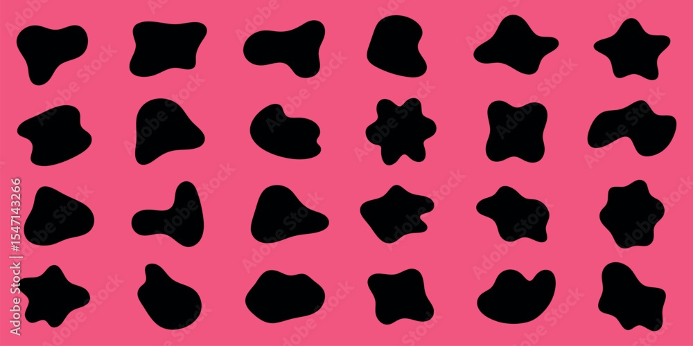 Poster abstract black shapes on a white background. organic, irregular forms. various blob-like, fluid shap