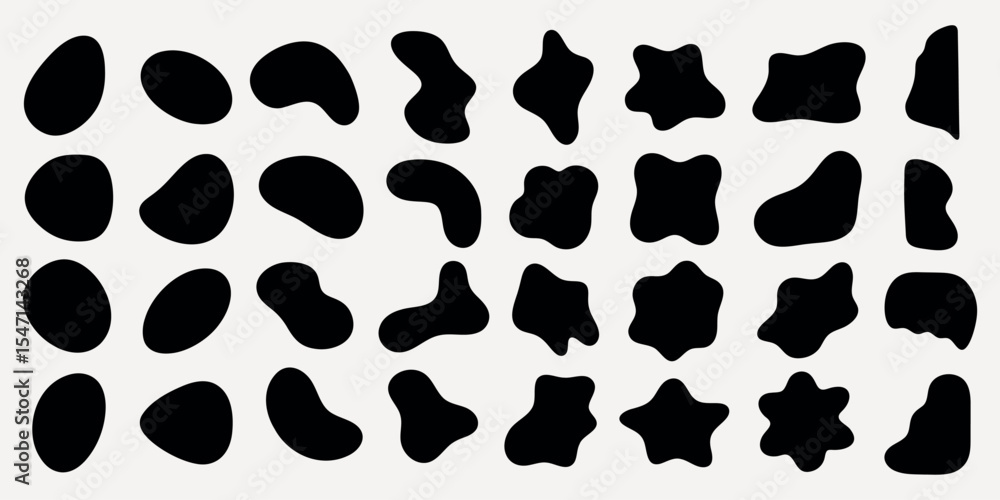 Poster abstract black shapes on a white background. organic, irregular forms. various blob-like, fluid shap