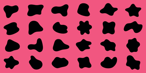 Fototapeta premium Abstract black shapes on a white background. Organic, irregular forms. Various blob-like, fluid shapes. Artistic, abstract design with unique shapes. Black shape vector set.
