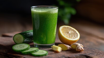 Invigorate your senses with a vibrant green smoothie a refreshing fusion of cucumber lemon and ginger for a healthy nutritious and revitalizing experience