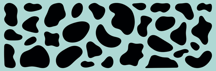 Abstract black shapes on a white background. Organic, irregular forms. Various blob-like, fluid shapes. Artistic, abstract design with unique shapes. Black shape vector set.