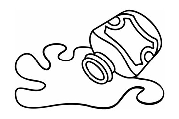 Black and White Line Drawing of Spilled Jar liquid
