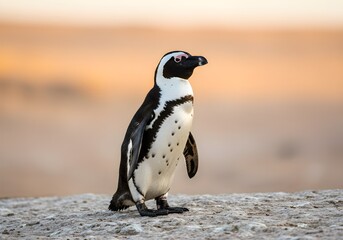 Obraz premium African Penguin Standing on Rock at Sunset