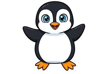 Fototapeta premium Cute Cartoon Penguin with Open Arms Isolated White Background
