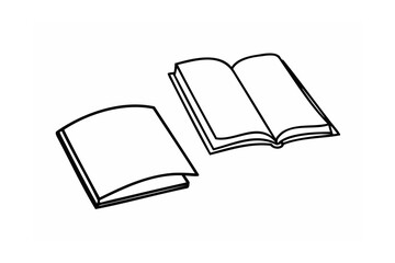 Two Open Books Line Art Black and White Simple Illustration