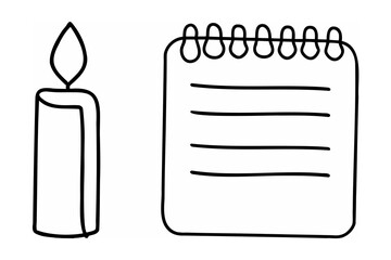 Simple Line Drawing Candle and Spiral Notebook notepad