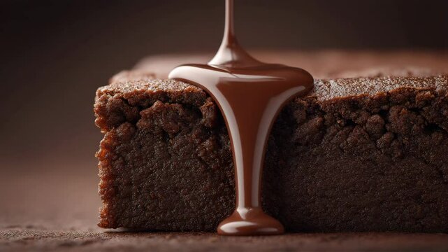 Rich chocolate brownie dessert with smooth melted chocolate, sweet and indulgent treat