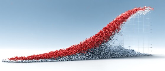 Abstract wave of red and grey particles