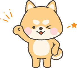 Fototapeta premium ガッツポーズでウインクする茶色の柴犬