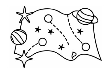 Black Line Art Cosmic Map Planets Stars space cosmos