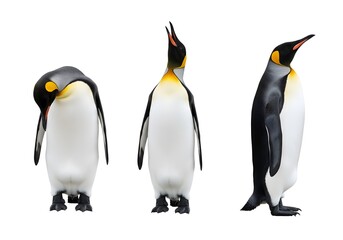 Fototapeta premium Three King Penguins Different Poses White Background