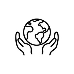 Two Hands Gently Holding Earth Globe Outline Icon protect