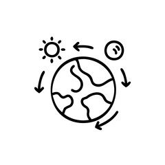 Earth Sun Moon Rotation Orbit Arrows Black Line Art Icon