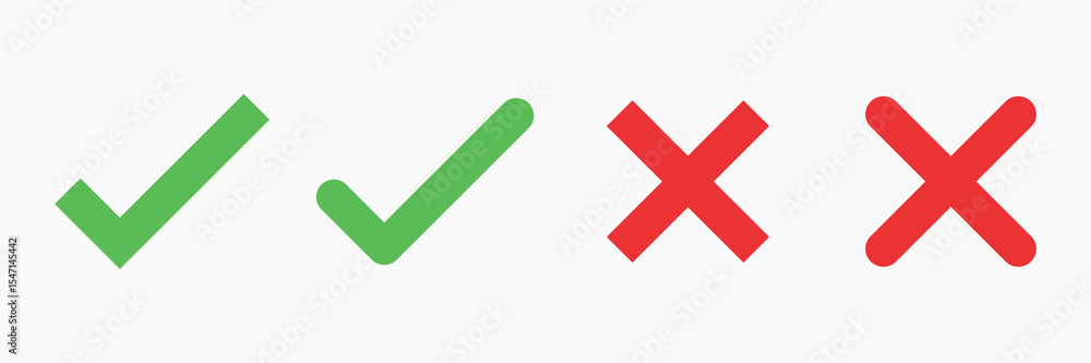 Poster green check marks and red x marks. symbols for correct and incorrect. check marks and x marks used f