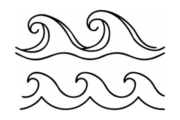 Black Line Art Ocean Waves Set Simple Design water
