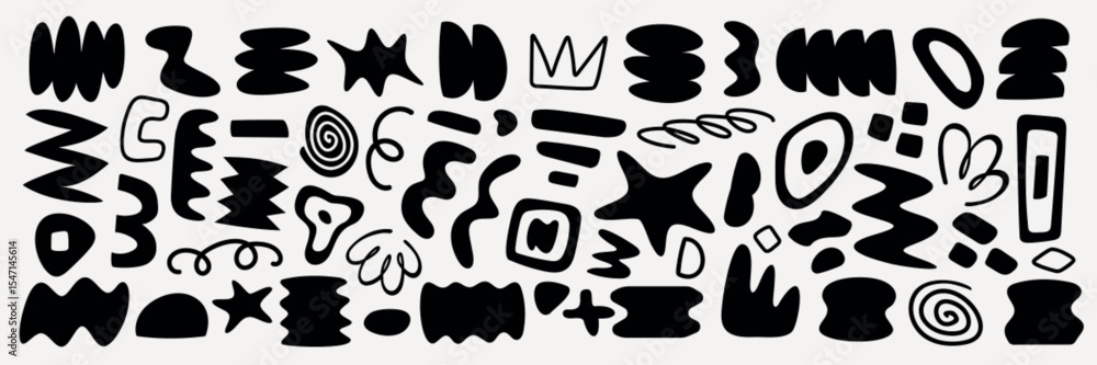 Poster abstract black shapes on white background. variety of abstract forms, abstract patterns, and abstrac