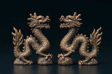 Fototapeta premium a pair of bronze statues of a dragon