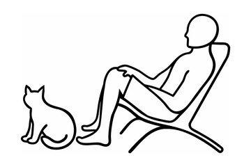Person Sitting in Chair with Cat Line Art Illustration