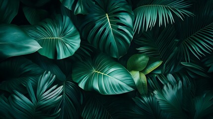 Tropical leaves, Green leaves, Monstera, Lush Tropical Greenery Background