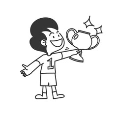 kid holding trophy doodle cartoon