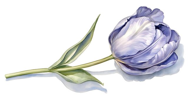 Watercolor, Painting, Purple, Watercolor Painting of a Single Purple Parrot Tulip