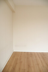 Empty room with light wood flooring and neutral walls