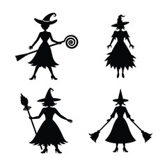 Pointy Hat Witches in Flying Motion Vector