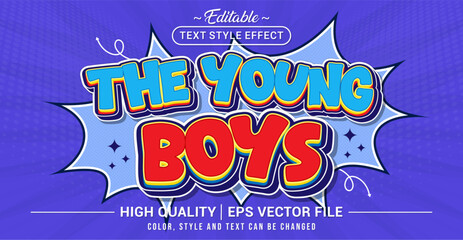 Vector text effect design with The Young Boys title in fun, bold, and cartoon 3D style – perfect for youth branding, entertainment media,  packaging, and digital content