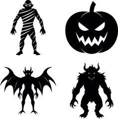 Scary Halloween Monsters Silhouette Vector Pack