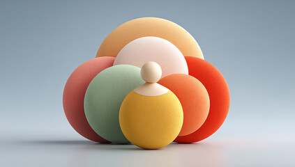 Abstract Beige Figure Centered Among Orange Peach and Green Sphe