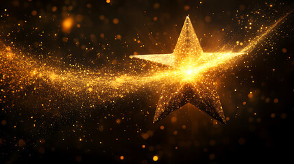 Elegant golden star with sparkling trail shining brightly against a dark backdrop for festive celebrations